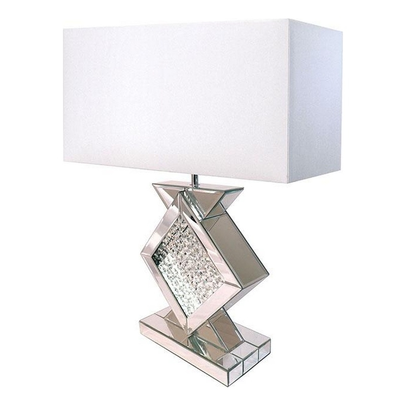 27 Inch Table Lamp- Acrylic Crystals- Diamond Base- Champagne Silver Metal