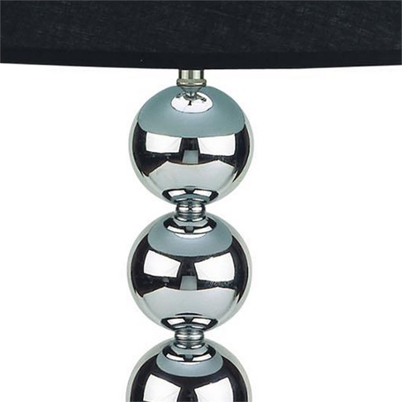 16 Inch Table Lamp Set of 2- 5 Ball Stem- Round Base- Chrome Metal- Black