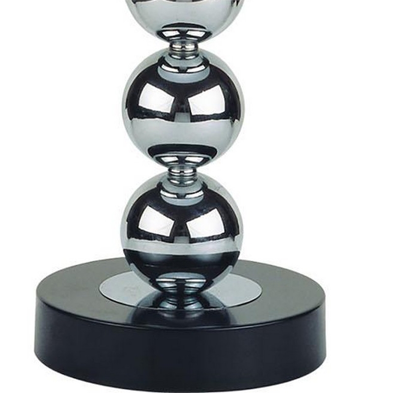 16 Inch Table Lamp Set of 2- 5 Ball Stem- Round Base- Chrome Metal- Black