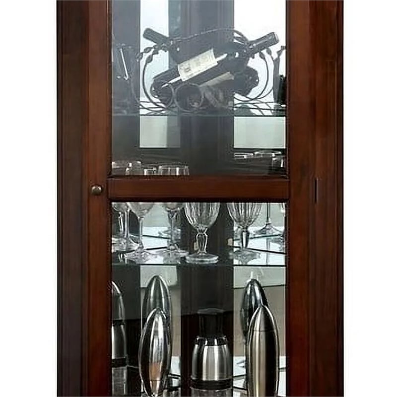 72 Inch Corner Curio Cabinet- 5 Shelves- Tempered Glass Door- Brown Wood