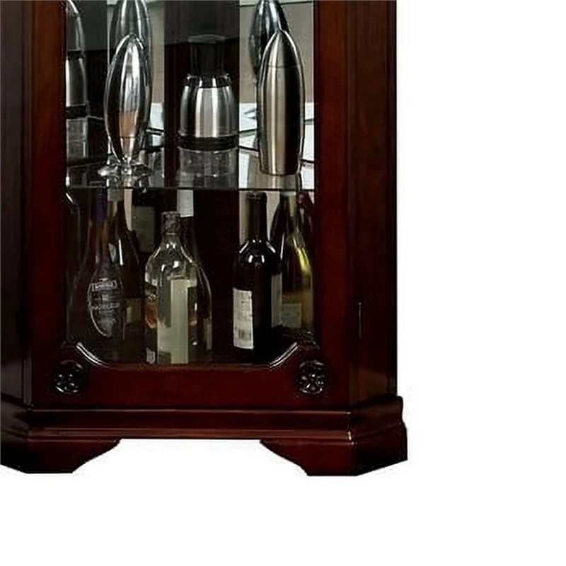 72 Inch Corner Curio Cabinet- 5 Shelves- Tempered Glass Door- Brown Wood