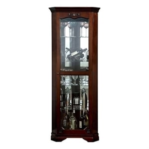 72 Inch Corner Curio Cabinet- 5 Shelves- Tempered Glass Door- Brown Wood