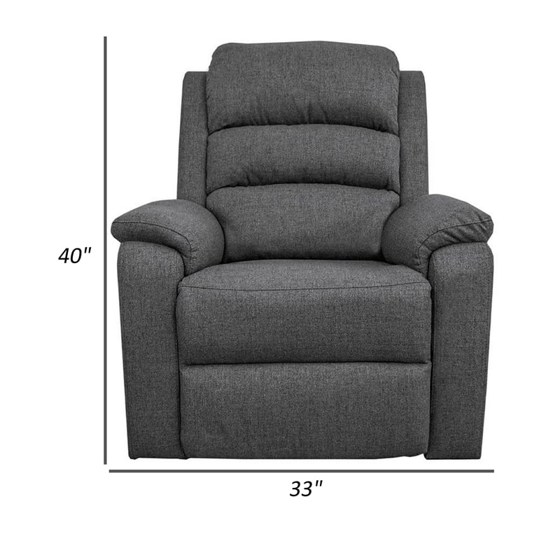 Fery 36 Inch Manual Recliner Chair- Gray Burlap- Cushioned Seat- Solid Wood