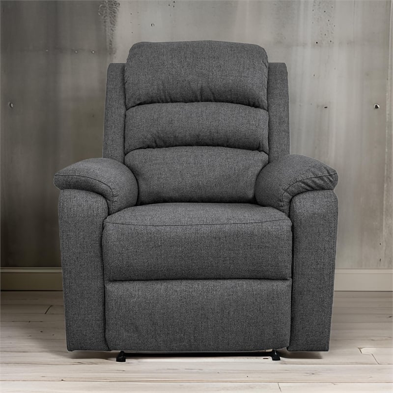 Fery 36 Inch Manual Recliner Chair- Gray Burlap- Cushioned Seat- Solid Wood