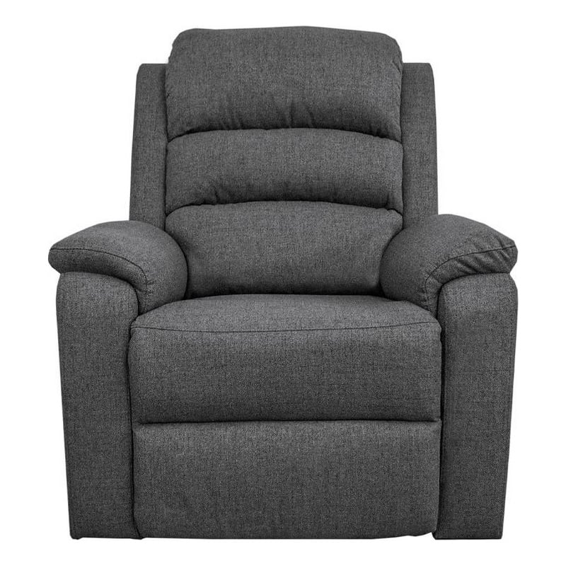 Fery 36 Inch Manual Recliner Chair- Gray Burlap- Cushioned Seat- Solid Wood