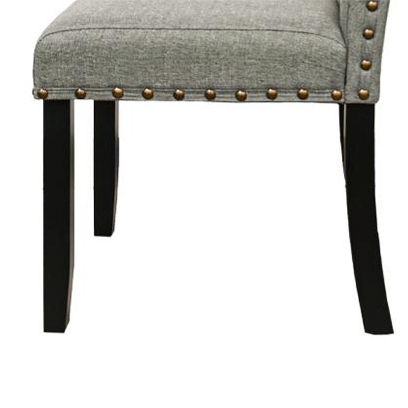 25 Inch Dining Chairs-Set of 2-Nailhead Trim-Padded Gray Upholstery-Black Wood