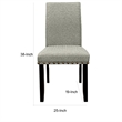 25 Inch Dining Chairs-Set of 2-Nailhead Trim-Padded Gray Upholstery-Black Wood