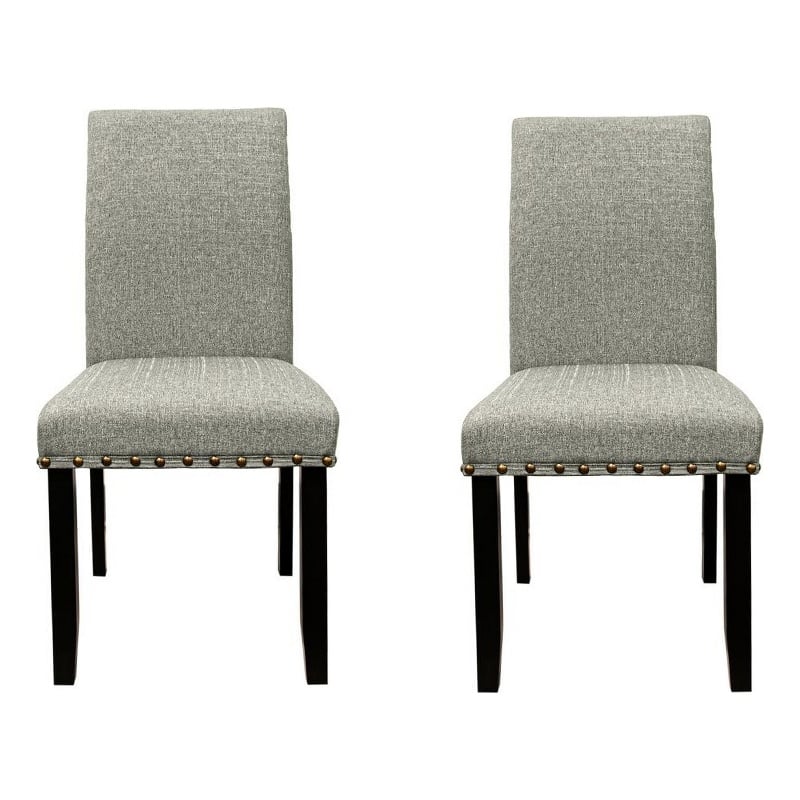 25 Inch Dining Chairs-Set of 2-Nailhead Trim-Padded Gray Upholstery-Black Wood