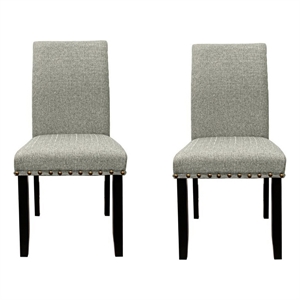 25 Inch Dining Chairs-Set of 2-Nailhead Trim-Padded Gray Upholstery-Black Wood