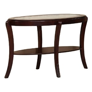 Lyn 51 Inch Console Table with Oval Glass Top and Lower Shelf- Brown Wood