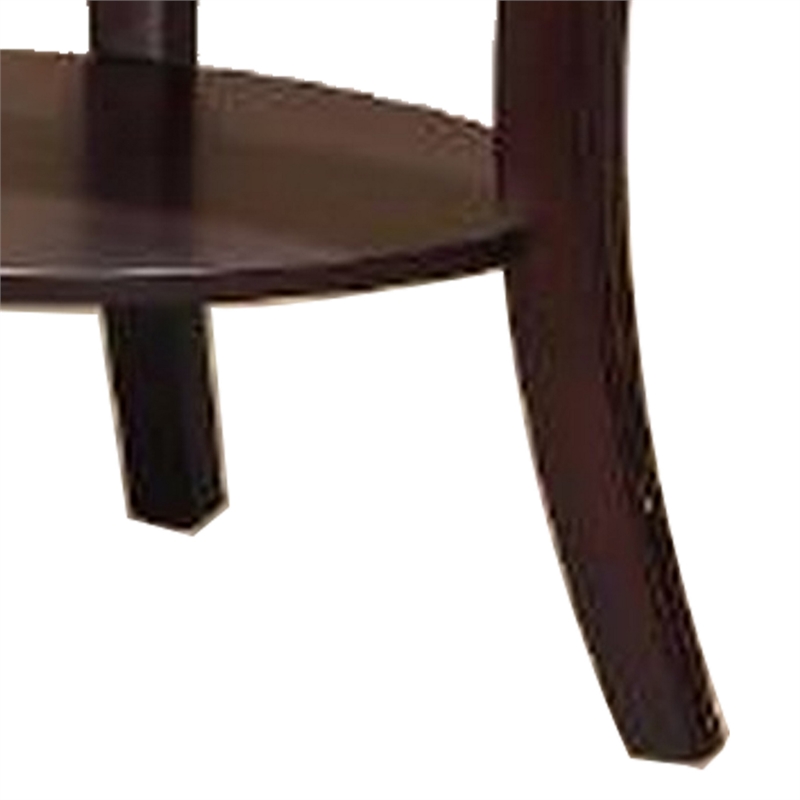 Lyn 31 Inch Side End Table with Oval Glass Top and Lower Shelf- Brown Wood