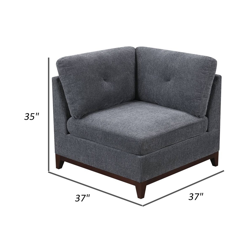 Jemy 37 Inch Modular Corner Sofa Chair- Dark Gray Chenille- Solid Wood