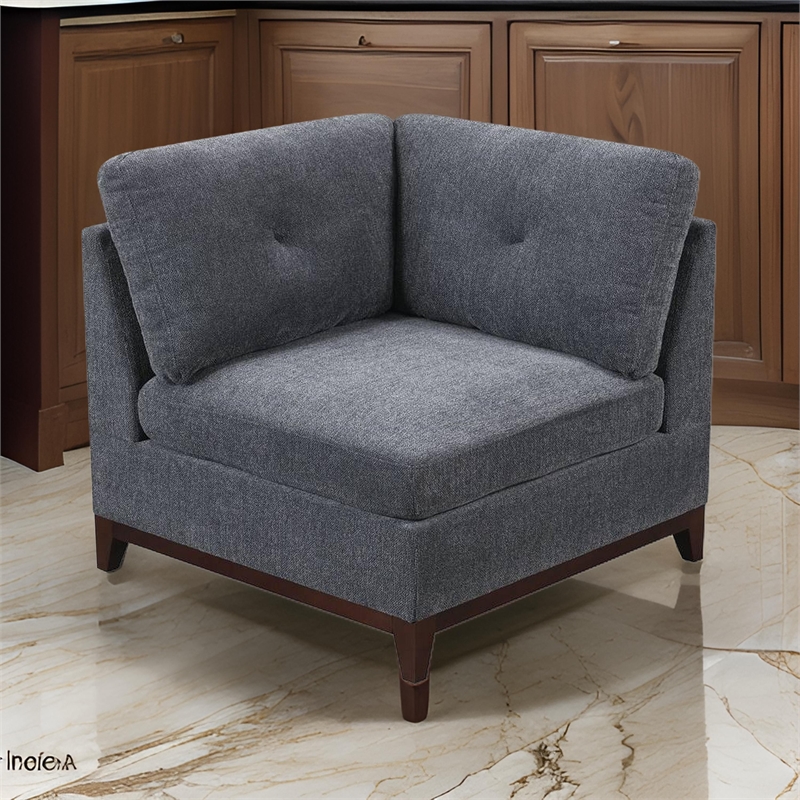Jemy 37 Inch Modular Corner Sofa Chair- Dark Gray Chenille- Solid Wood