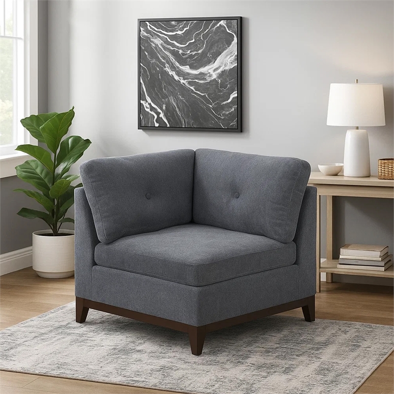 Jemy 37 Inch Modular Corner Sofa Chair- Dark Gray Chenille- Solid Wood