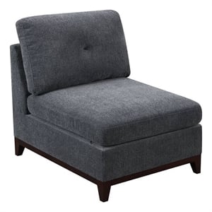 Jemy 37 Inch Modular Armless Chair- Cushioned Dark Gray Chenille Solid Wood