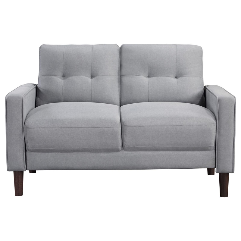 Bow 54 Inch Loveseat- Grid Tufted Back- Track Arms- Self Welt Trim- Gray
