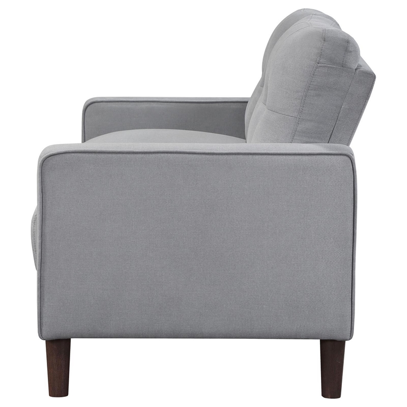 Bow 54 Inch Loveseat- Grid Tufted Back- Track Arms- Self Welt Trim- Gray