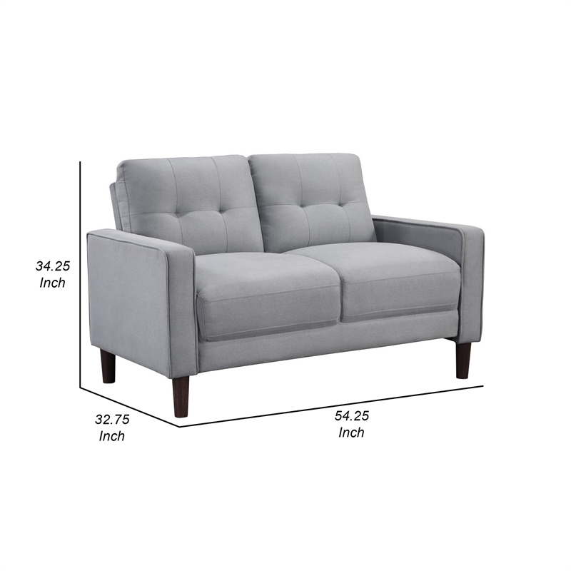Bow 54 Inch Loveseat- Grid Tufted Back- Track Arms- Self Welt Trim- Gray