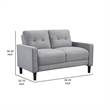 Bow 54 Inch Loveseat- Grid Tufted Back- Track Arms- Self Welt Trim- Gray