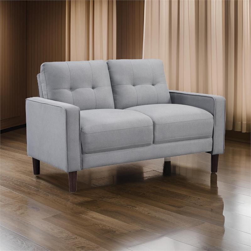 Bow 54 Inch Loveseat- Grid Tufted Back- Track Arms- Self Welt Trim- Gray