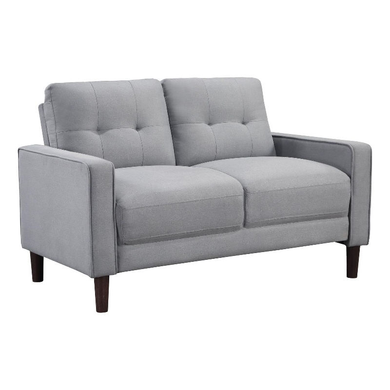 Bow 54 Inch Loveseat- Grid Tufted Back- Track Arms- Self Welt Trim- Gray