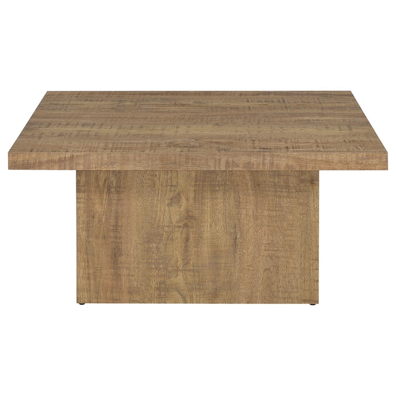 Zet 36 Inch Square Coffee Table with Oversized Block Base- Mango Brown