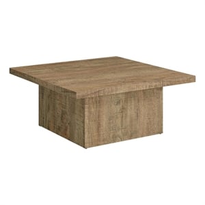 Zet 36 Inch Square Coffee Table with Oversized Block Base- Mango Brown