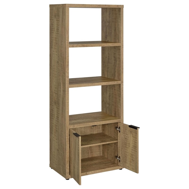 Tag 71 Inch Media Tower with 3 Shelves- 2 Doors- MDF Wood- Mango Brown