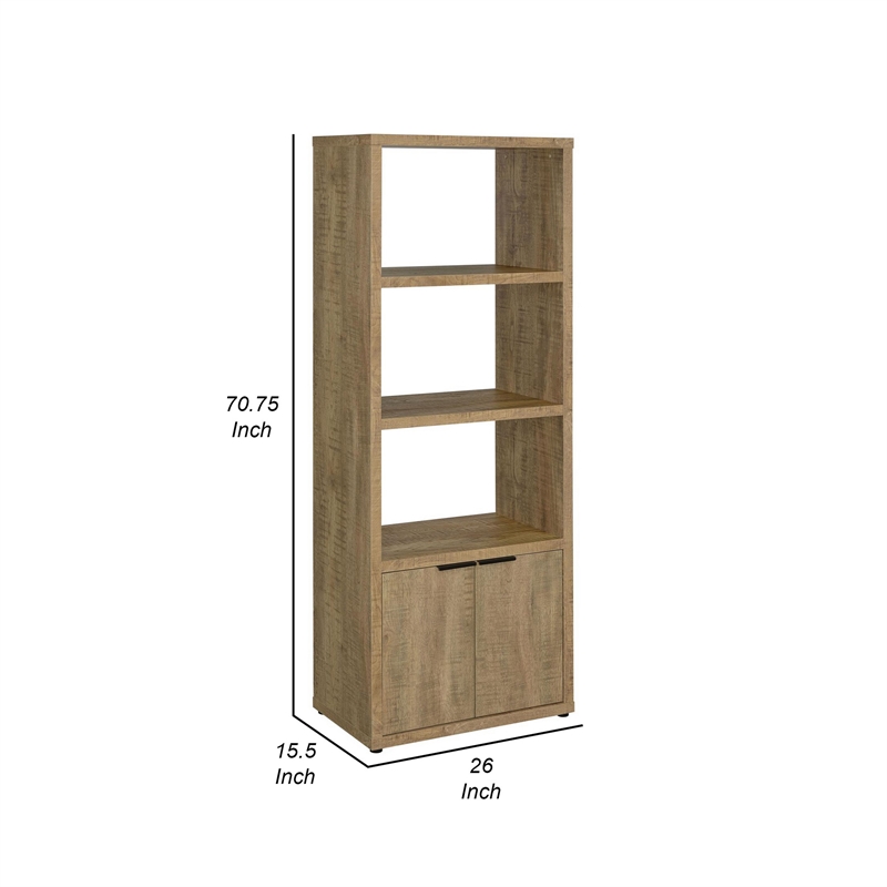 Tag 71 Inch Media Tower with 3 Shelves- 2 Doors- MDF Wood- Mango Brown