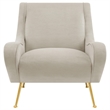 Rik 31 Inch Accent Armchair- Metal Legs- Velvet- Stone Beige and Gold