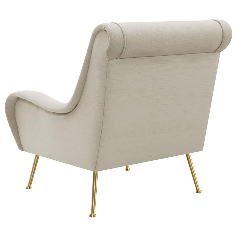 Rik 31 Inch Accent Armchair- Metal Legs- Velvet- Stone Beige and Gold