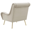 Rik 31 Inch Accent Armchair- Metal Legs- Velvet- Stone Beige and Gold