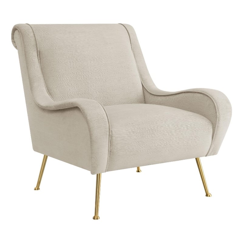 Rik 31 Inch Accent Armchair- Metal Legs- Velvet- Stone Beige and Gold