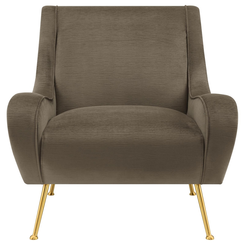 Rik 31 Inch Accent Armchair- Metal Legs- Velvet- Truffle Brown and Gold