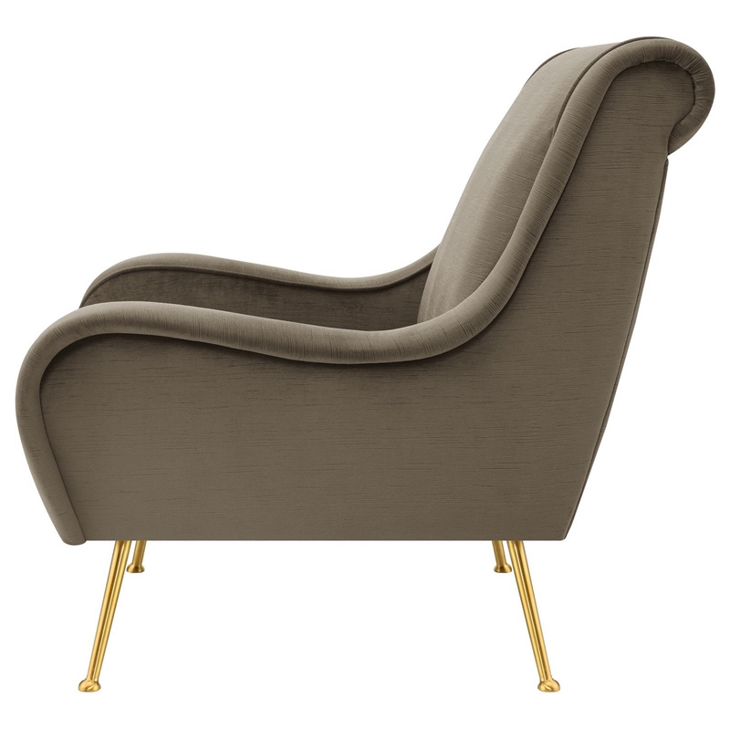 Rik 31 Inch Accent Armchair- Metal Legs- Velvet- Truffle Brown and Gold