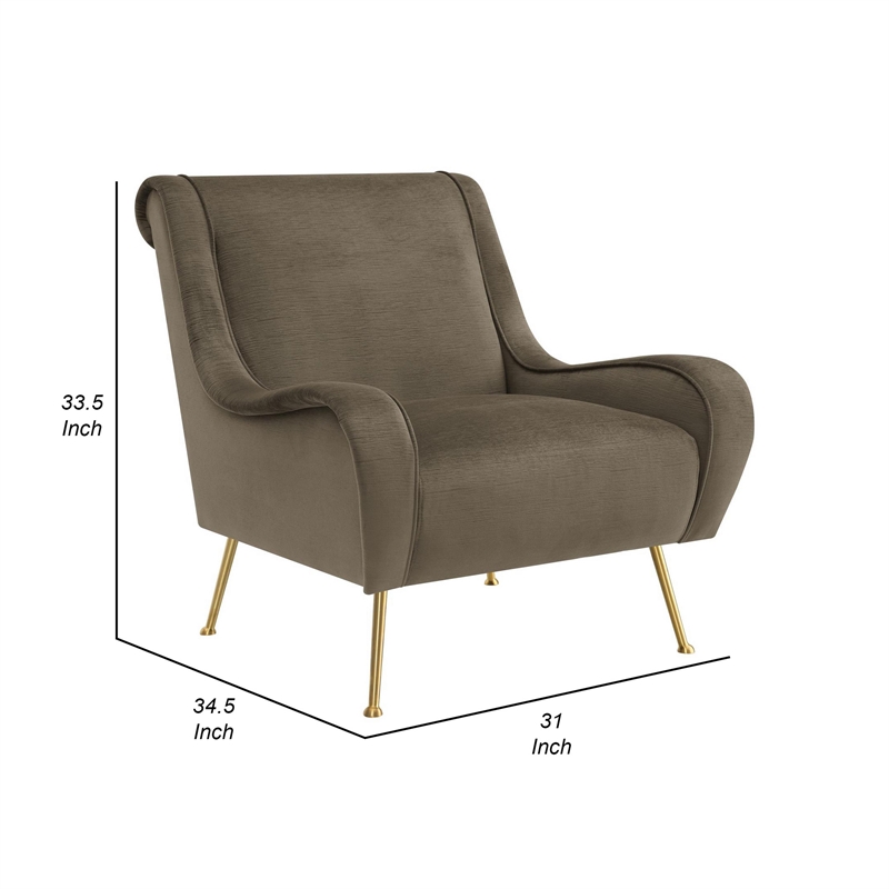 Rik 31 Inch Accent Armchair- Metal Legs- Velvet- Truffle Brown and Gold