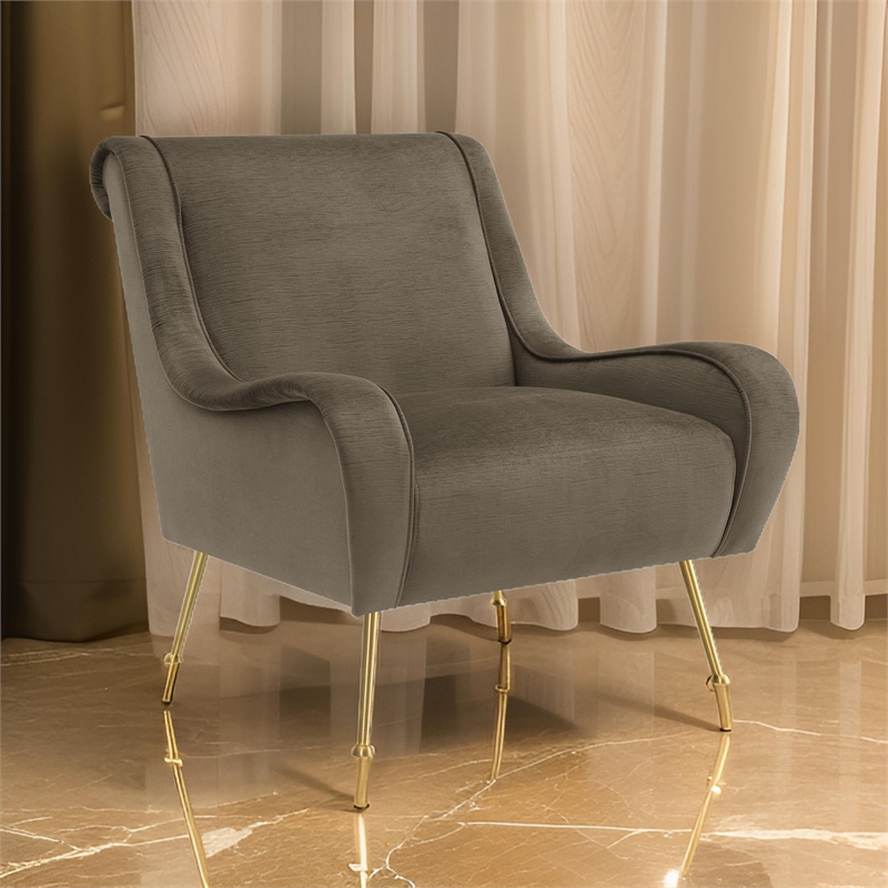 Rik 31 Inch Accent Armchair- Metal Legs- Velvet- Truffle Brown and Gold