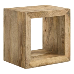 Beni 22 Inch End Table- Cube Shape- Handcrafted Mango Wood Frame- Brown