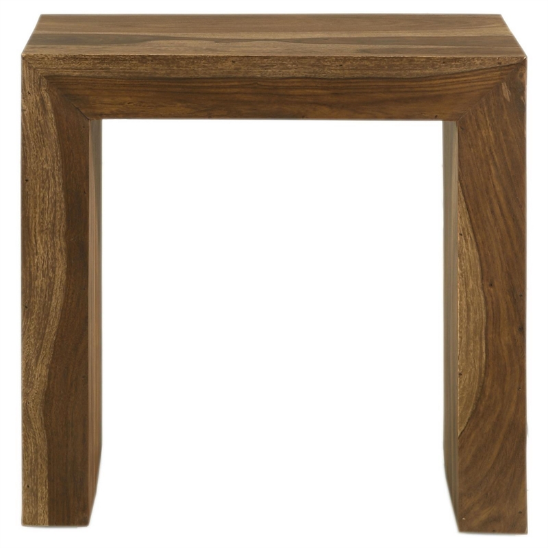 Ody 22 Inch Side End Table- U Shaped- Sheesham Wood- Auburn Brown Finish