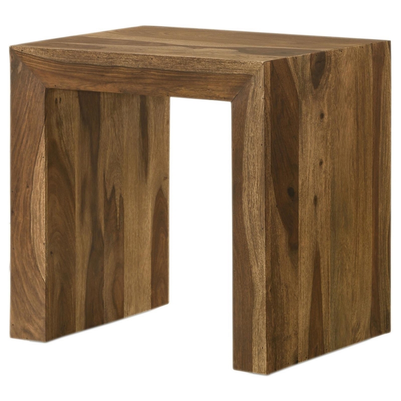 Ody 22 Inch Side End Table- U Shaped- Sheesham Wood- Auburn Brown Finish