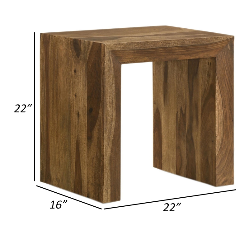 Ody 22 Inch Side End Table- U Shaped- Sheesham Wood- Auburn Brown Finish