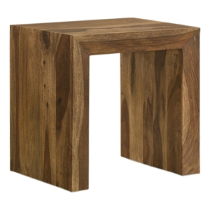 Ody 22 Inch Side End Table- U Shaped- Sheesham Wood- Auburn Brown Finish