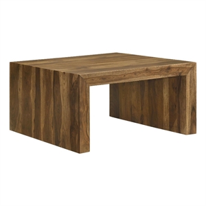 Ody 34 Inch Square Coffee Table- U Shaped- Sheesham Wood- Auburn Brown