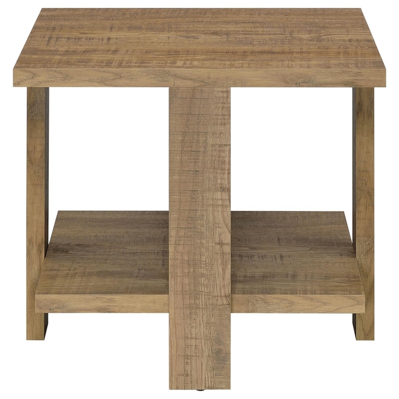 Dew 24 Inch Side End Table with Lower Shelf- Engineered Wood- Mango Brown