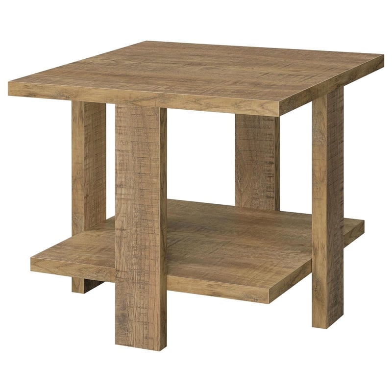 Dew 24 Inch Side End Table with Lower Shelf- Engineered Wood- Mango Brown