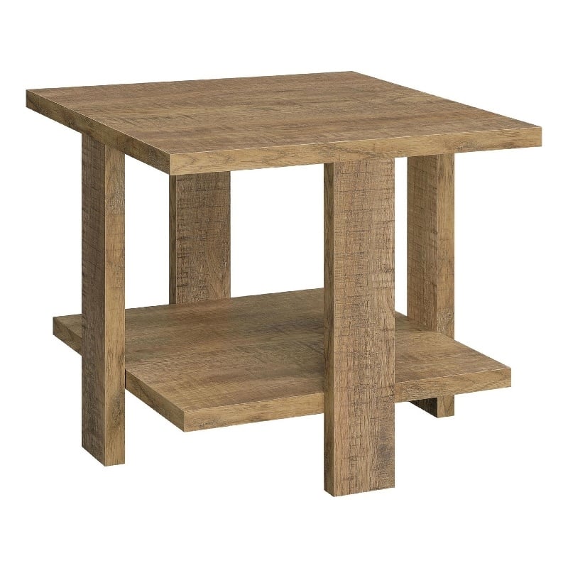 Dew 24 Inch Side End Table with Lower Shelf- Engineered Wood- Mango Brown