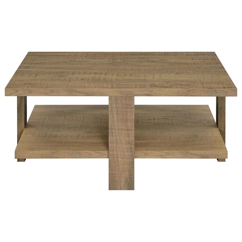 Dew 36 Inch Side Coffee Table- Lower Shelf- Engineered Wood- Mango Brown