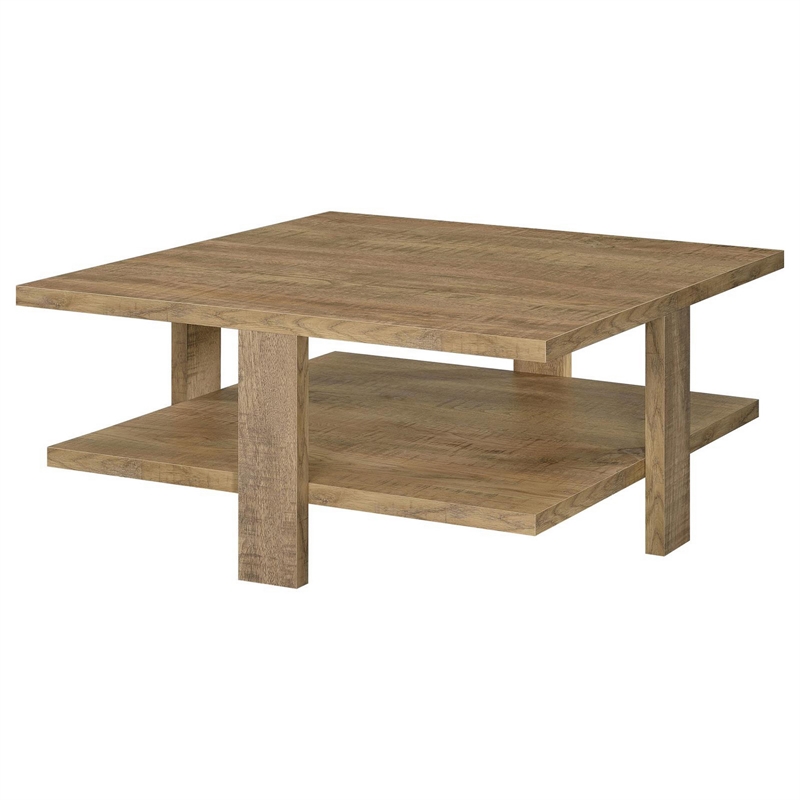 Dew 36 Inch Side Coffee Table- Lower Shelf- Engineered Wood- Mango Brown