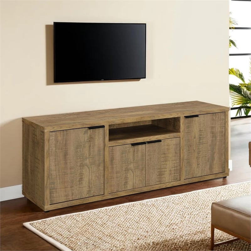 Tag 60 Inch TV Media Entertainment Console- 4 Cabinets- MDF- Mango Brown