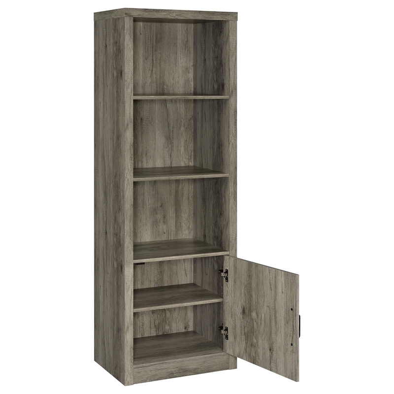 Sac 71 Inch Media Pier Tower with 3 Shelves and Single Cabinet- Gray Wood
